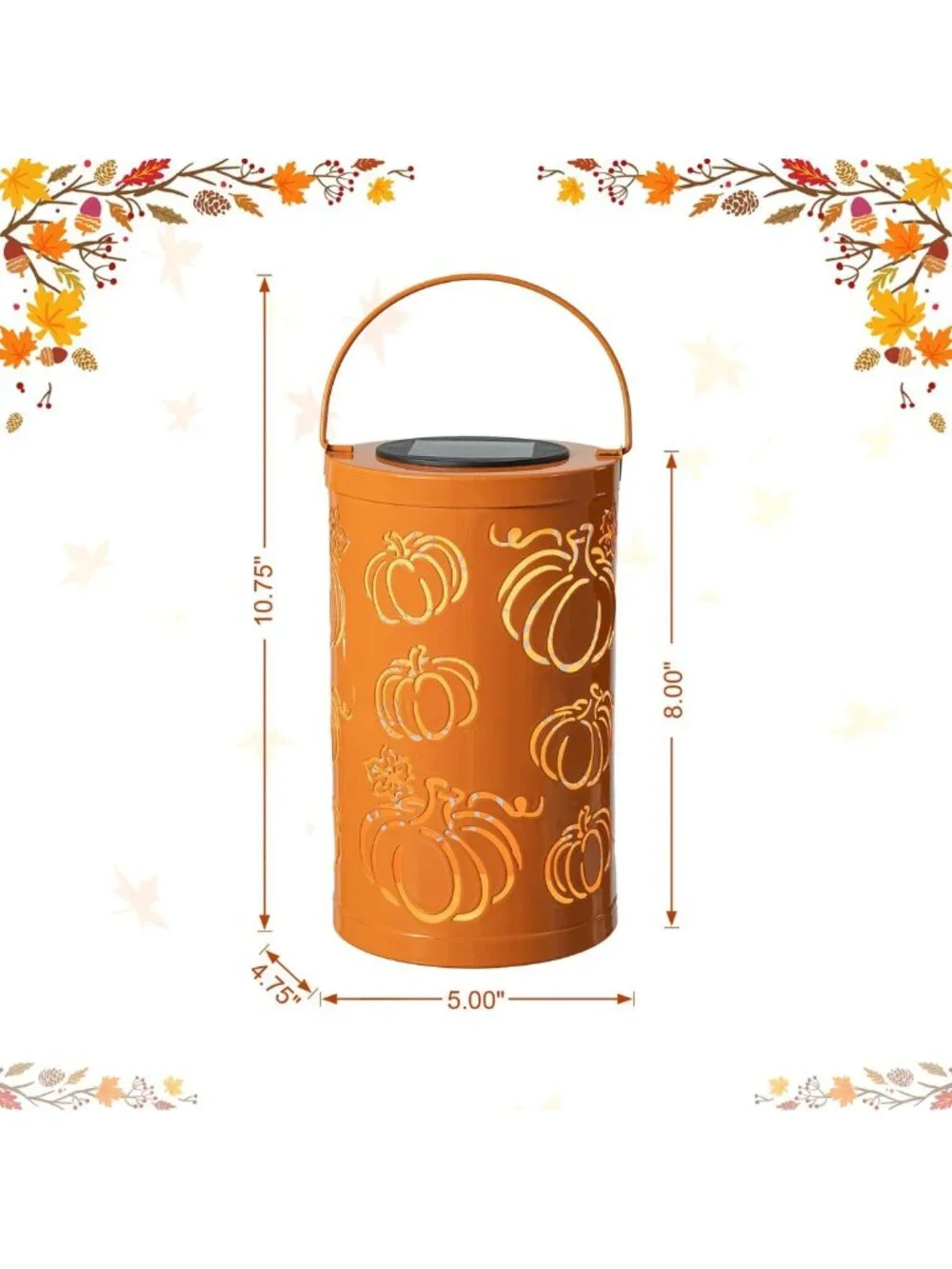 Set of 2 Fall Metal Pumpkin Lanterns - Solar Powered LED Decor for Halloween